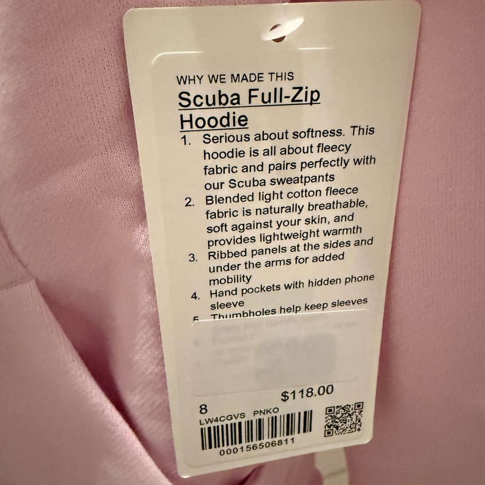 NWT $138 LULULEMON Pink Organza Scuba Full Zip Hoodie Jacket 8, 10, 12 - Picture 10 of 16